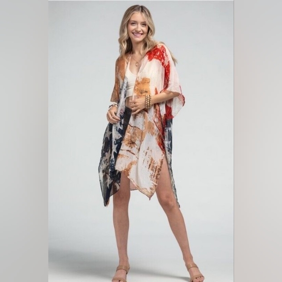 Vintage Inspired Distressed American Flag Kimono - Great for Patriotic Events! - Picture 2 of 5